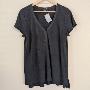 NWT Sanctuary Black Linen Relaxed Fit V-Neck Tee Casual Comfy Minimal Layer M